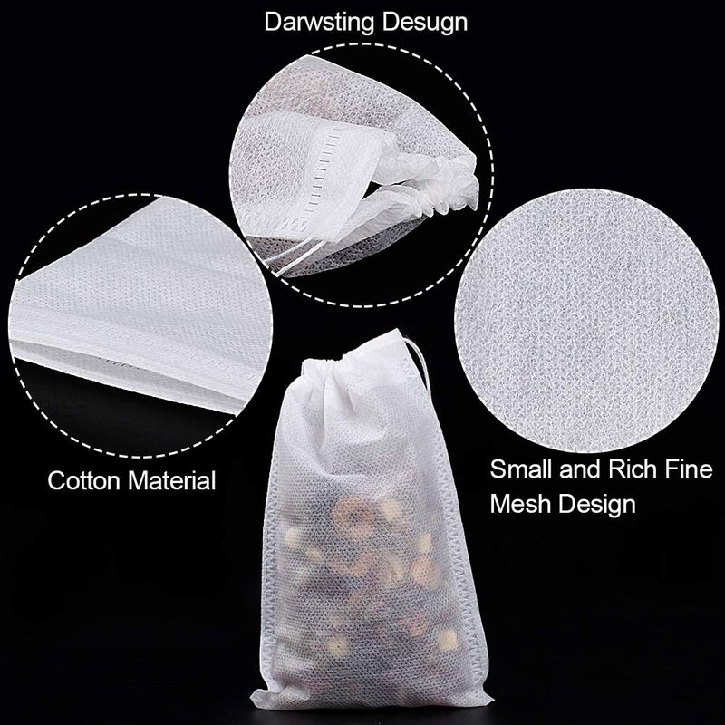 Fenshine 100Pcs Large Tea Bag - Disposable Empty Tea Filter Bags No Mess Mesh Bags with Drawstring for Concentrate/Iced Coffee, Herb, Loose Leaf Tea - Image 3